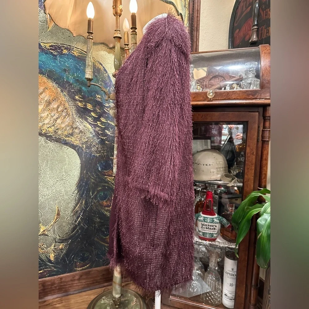 Zinga Burgundy Fuzzy Open Cardigan Long Sweater